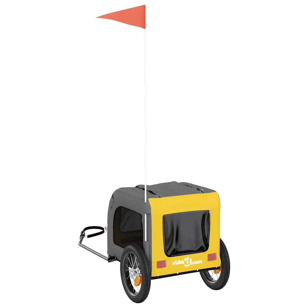 Hondenfietstrailer oxford stof en ijzer geel en grijs