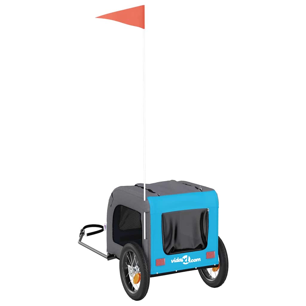 Hondenfietstrailer oxford stof en ijzer blauw en grijs