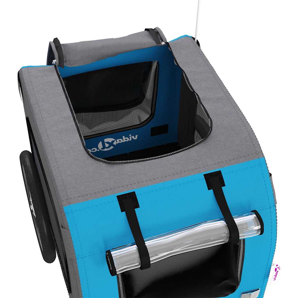 Hondenfietstrailer oxford stof en ijzer blauw en grijs