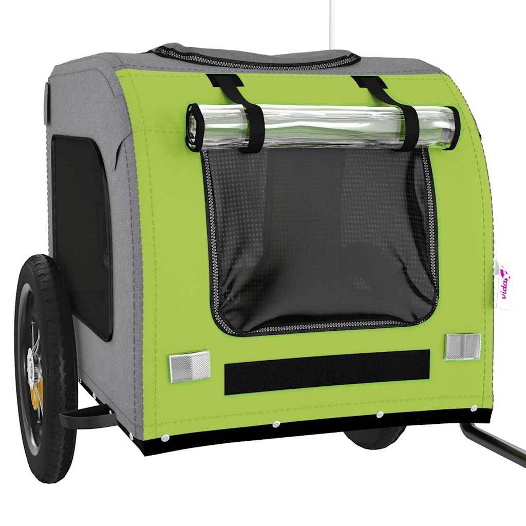Hondenfietstrailer oxford stof en ijzer groen en grijs
