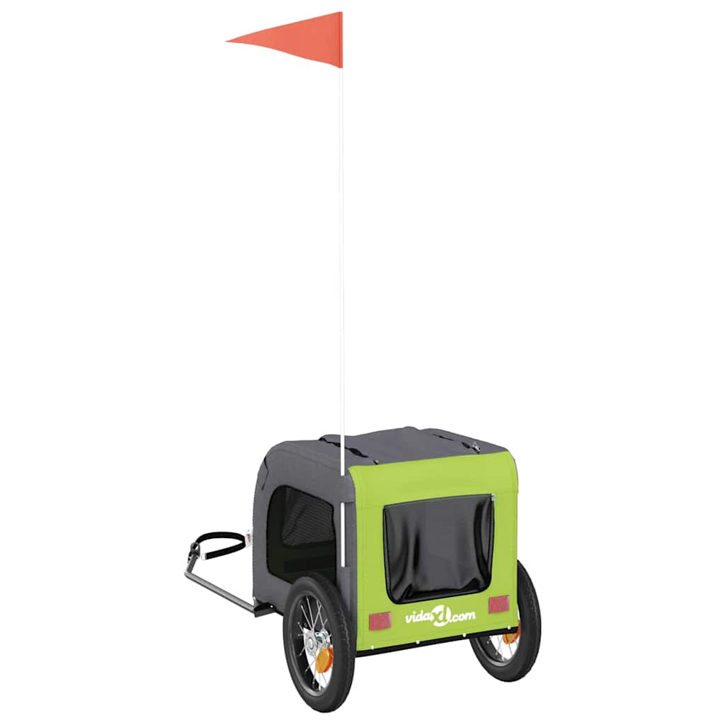 Hondenfietstrailer oxford stof en ijzer groen en grijs