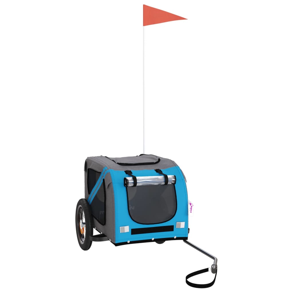 Hondenfietstrailer oxford stof en ijzer blauw en grijs
