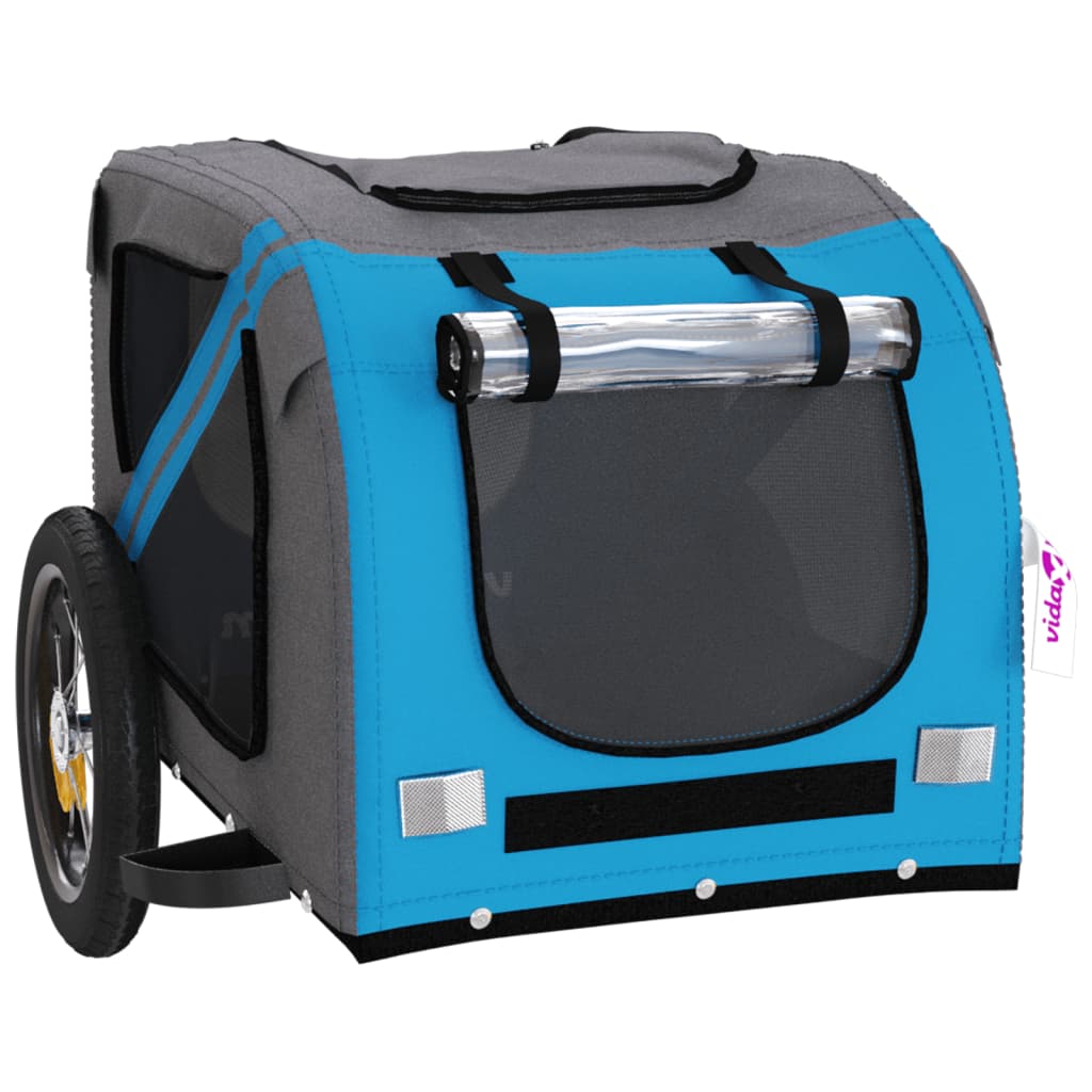 Hondenfietstrailer oxford stof en ijzer blauw en grijs