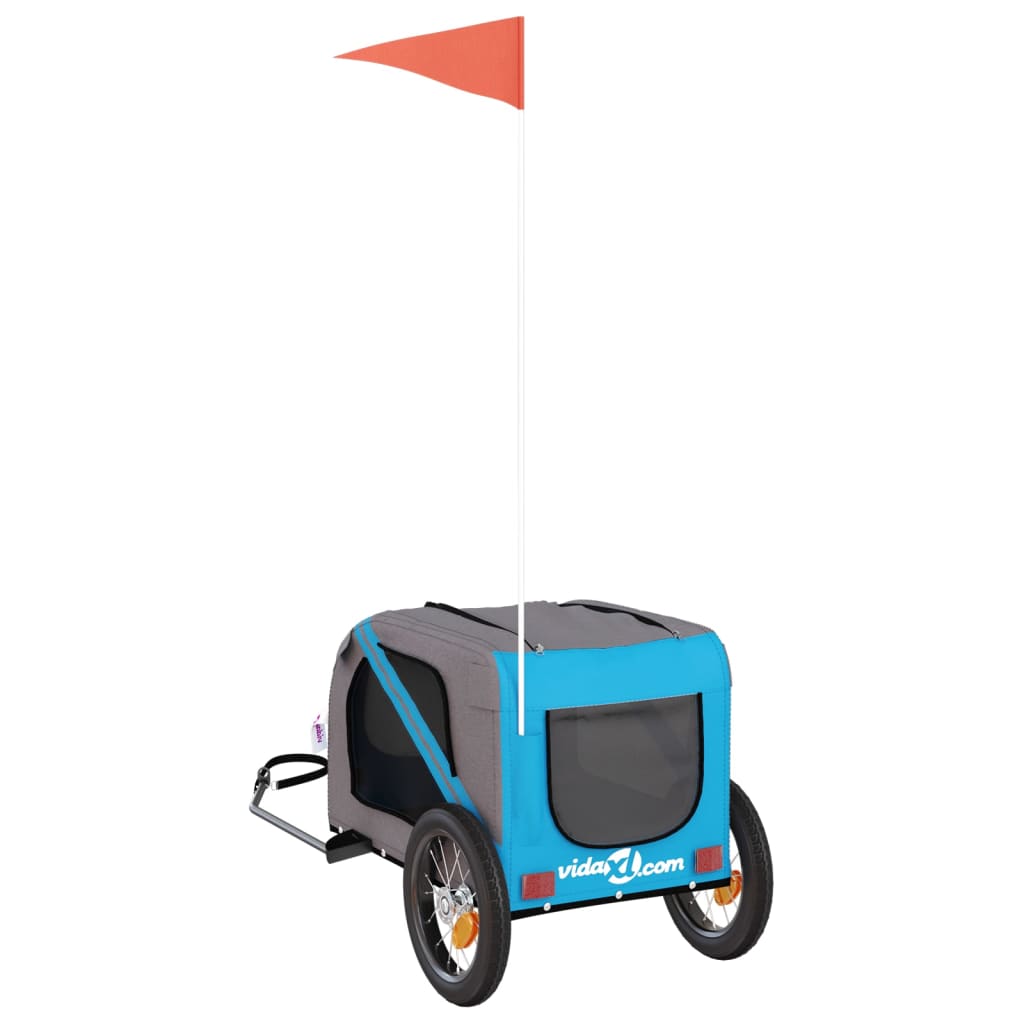 Hondenfietstrailer oxford stof en ijzer blauw en grijs