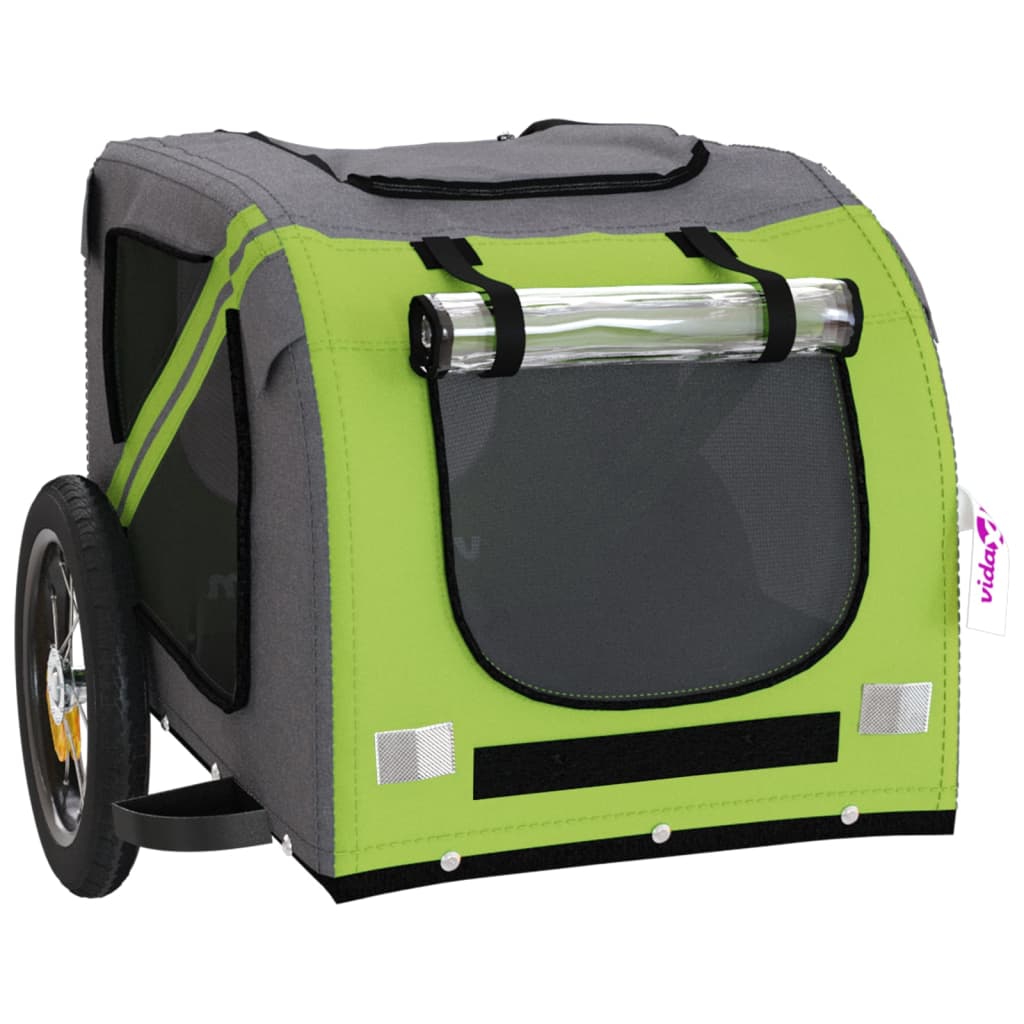 Hondenfietstrailer oxford stof en ijzer groen en grijs