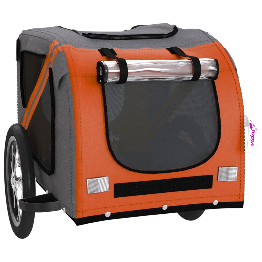 Hondenfietstrailer oxford stof en ijzer oranje en grijs
