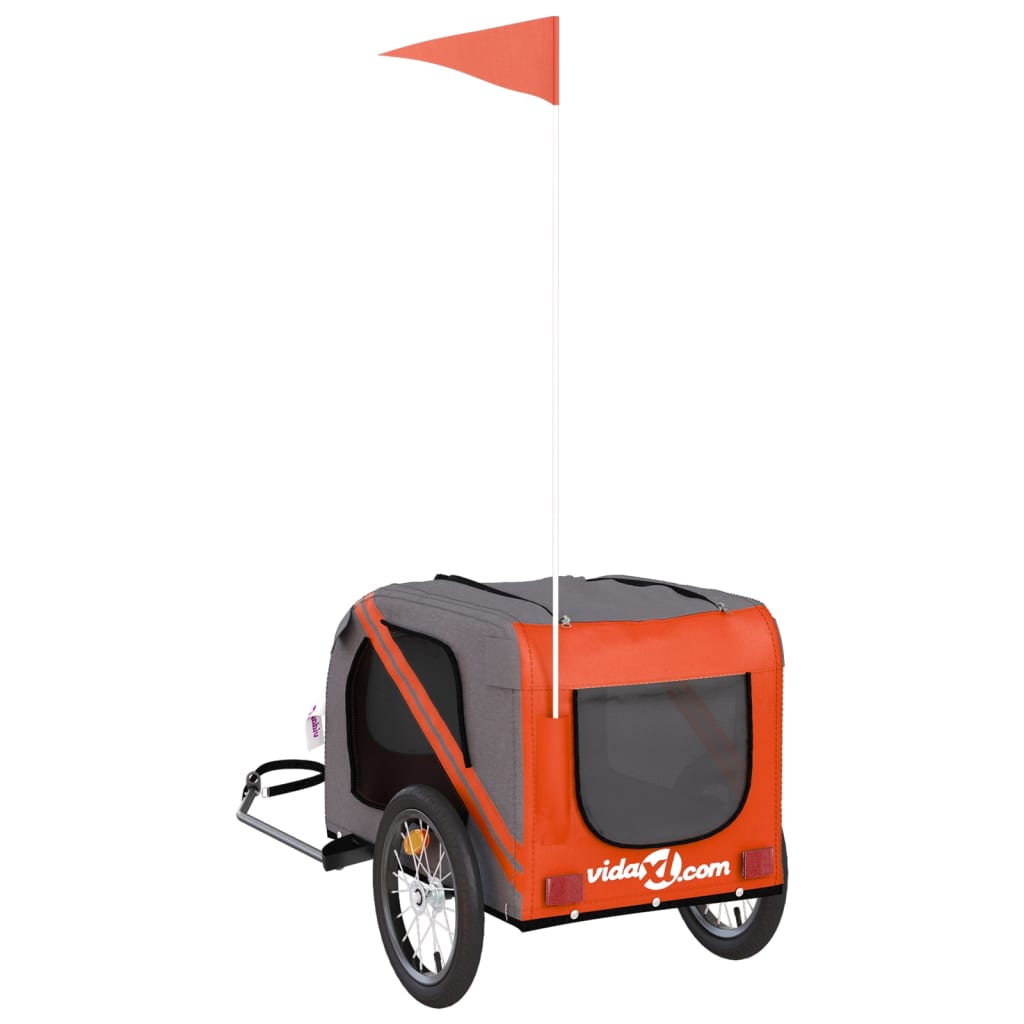 Hondenfietstrailer oxford stof en ijzer oranje en grijs
