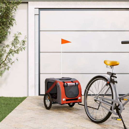 Hondenfietstrailer oxford stof en ijzer oranje en grijs