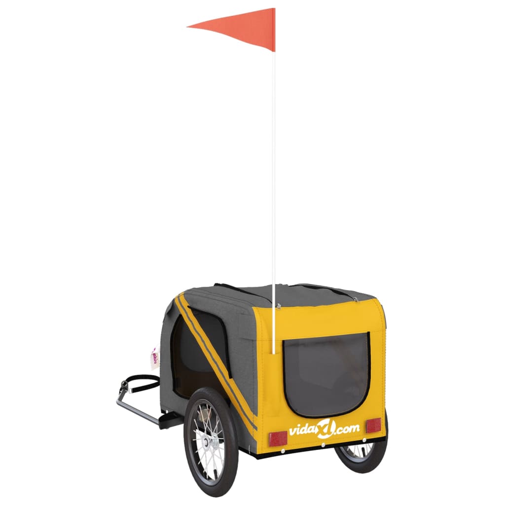 Hondenfietstrailer oxford stof en ijzer geel en grijs