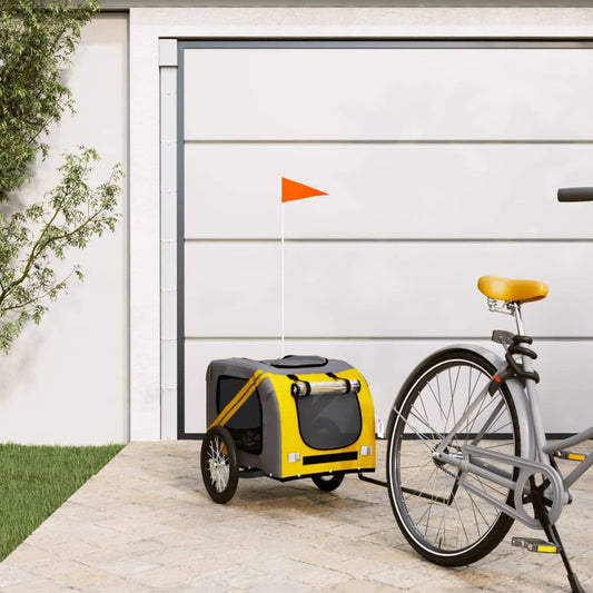 Hondenfietstrailer oxford stof en ijzer geel en grijs