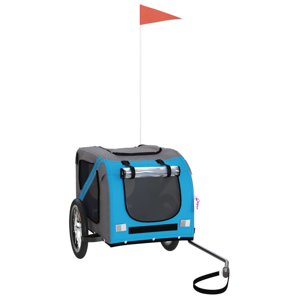 Hondenfietstrailer oxford stof en ijzer blauw en grijs