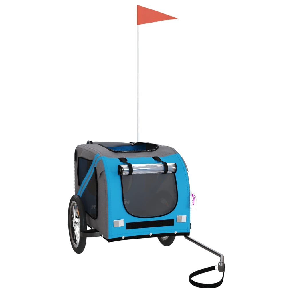 Hondenfietstrailer oxford stof en ijzer blauw en grijs