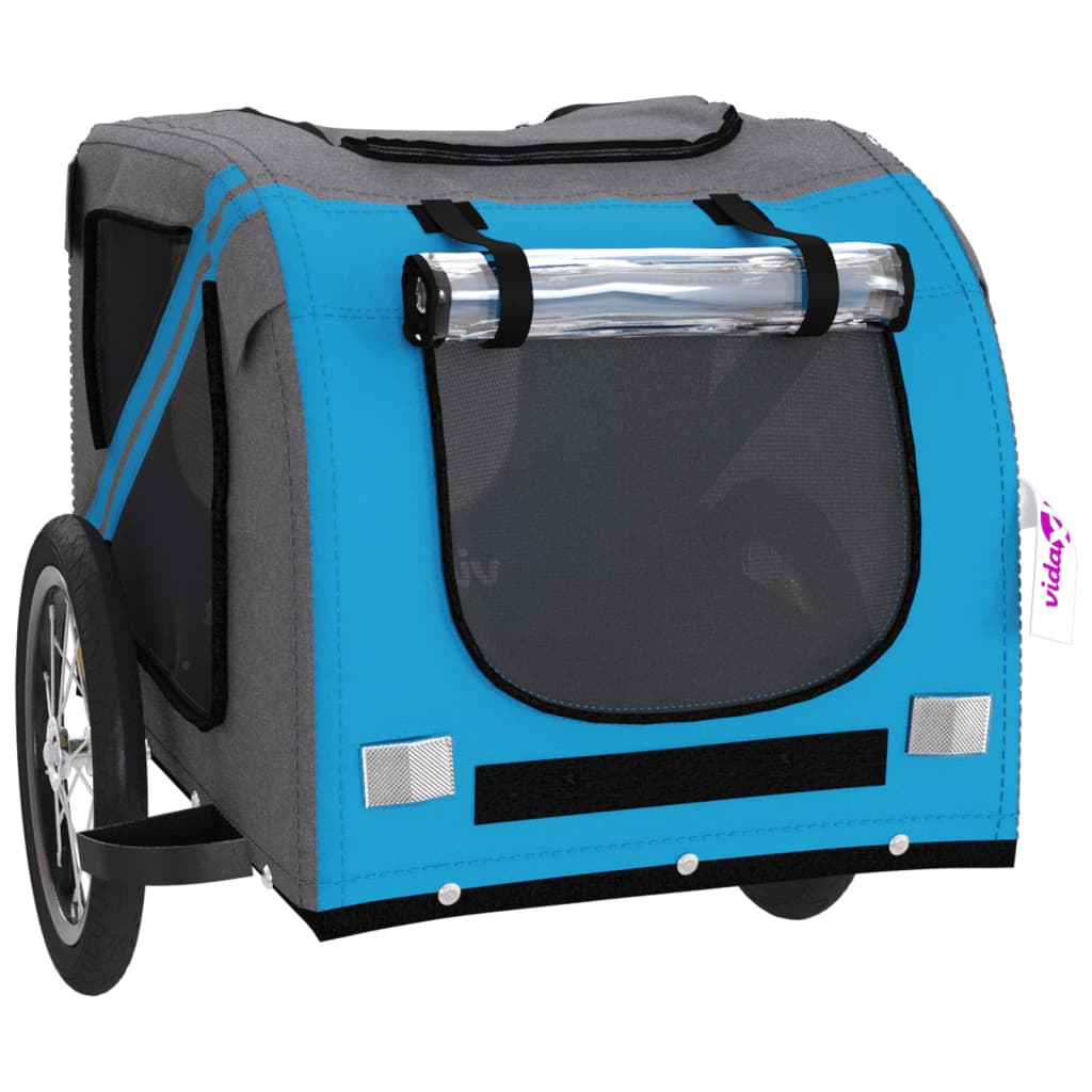 Hondenfietstrailer oxford stof en ijzer blauw en grijs