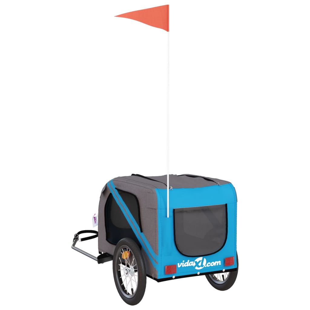 Hondenfietstrailer oxford stof en ijzer blauw en grijs
