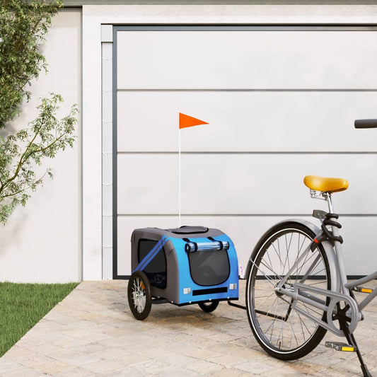 Hondenfietstrailer oxford stof en ijzer blauw en grijs