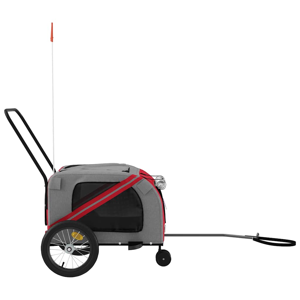 Fietskar voor huisdieren, rood en grijs Oxford-stof en ijzer