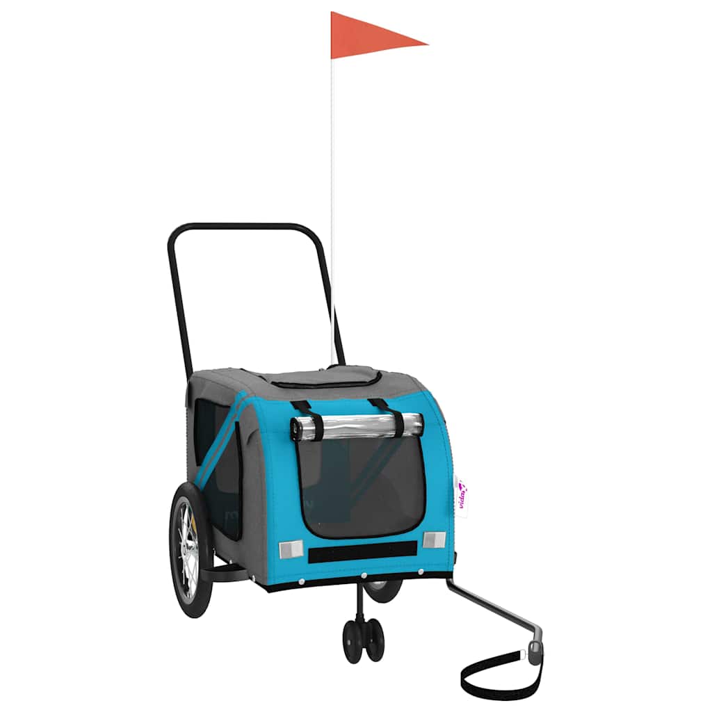 Fietskar voor huisdieren, blauw en grijs Oxford-stof en ijzer