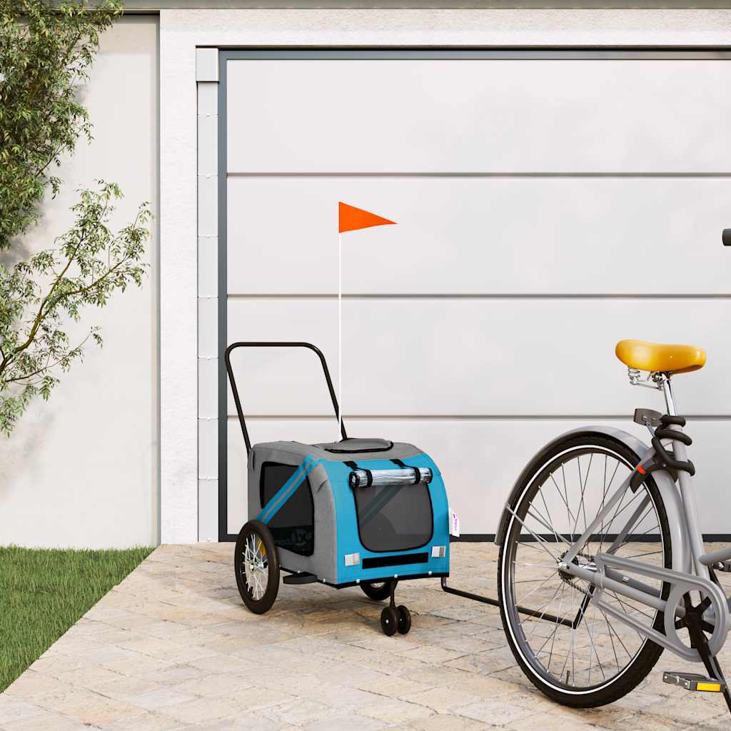 Fietskar voor huisdieren, blauw en grijs Oxford-stof en ijzer