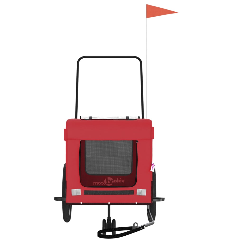 Hondenfietstrailer oxford stof en ijzer rood en zwart