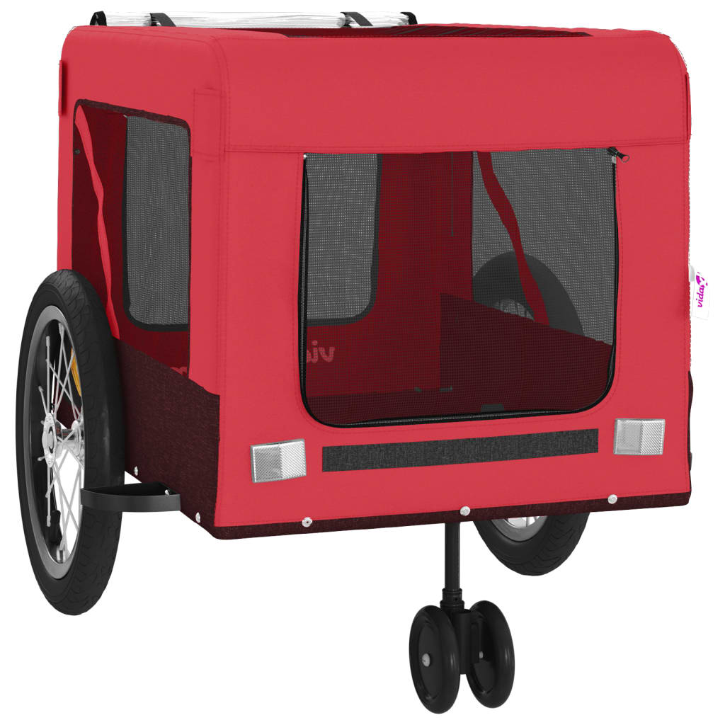 Hondenfietstrailer oxford stof en ijzer rood en zwart