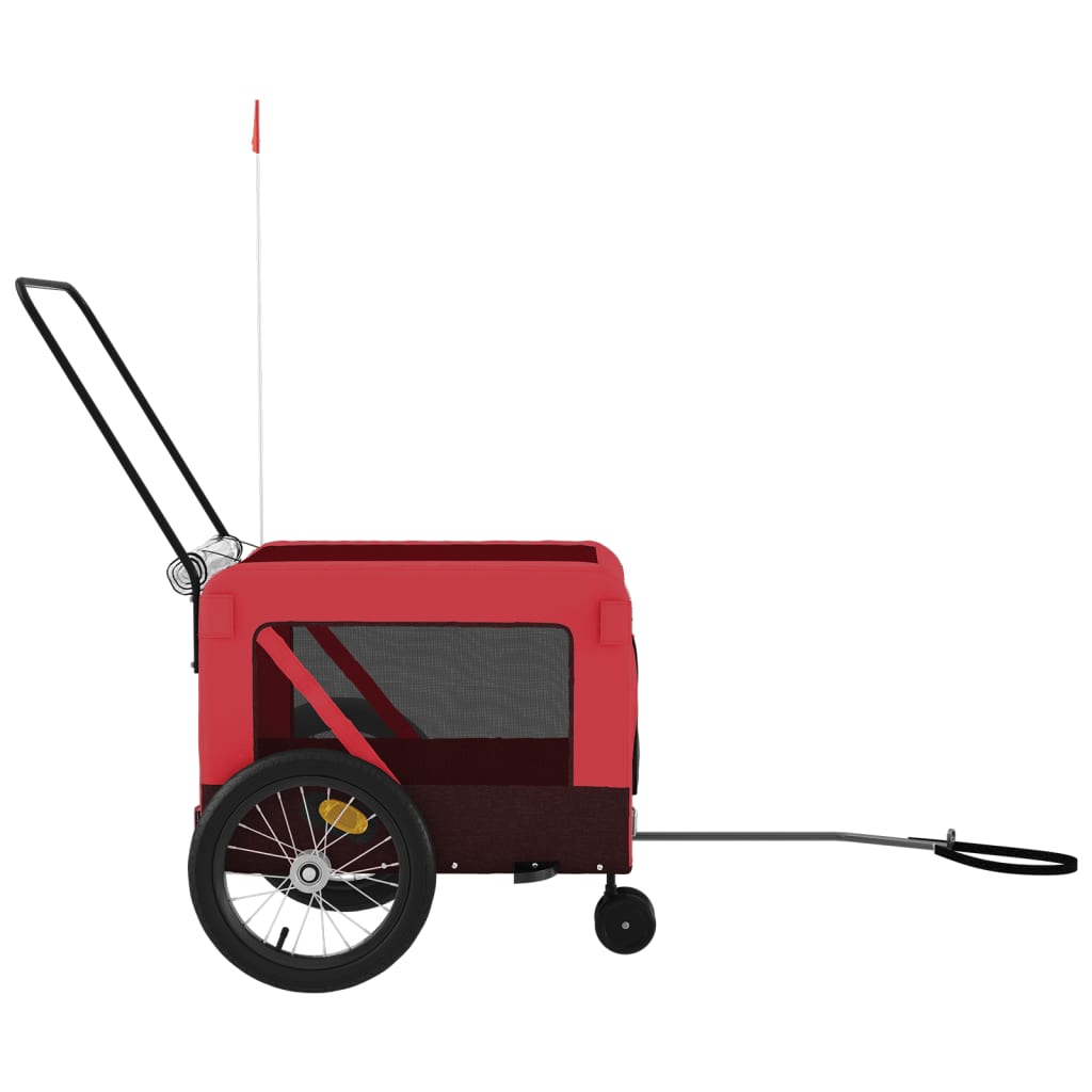 Hondenfietstrailer oxford stof en ijzer rood en zwart