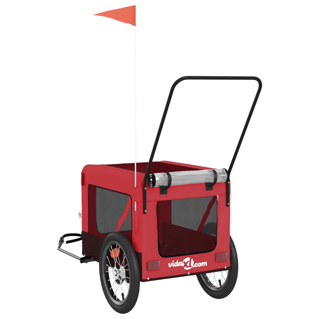 Hondenfietstrailer oxford stof en ijzer rood en zwart