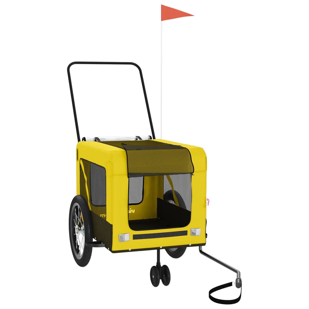 Hondenfietstrailer oxford stof en ijzer geel en zwart