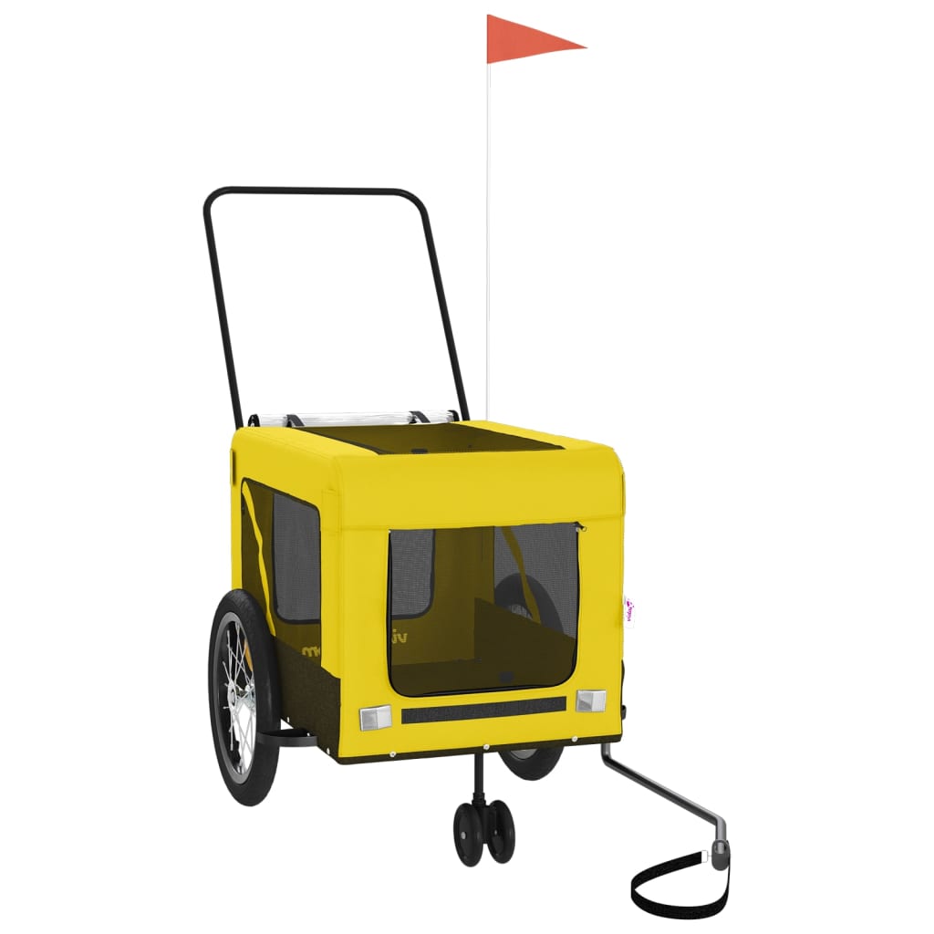 Hondenfietstrailer oxford stof en ijzer geel en zwart