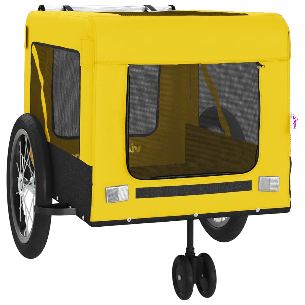 Hondenfietstrailer oxford stof en ijzer geel en zwart