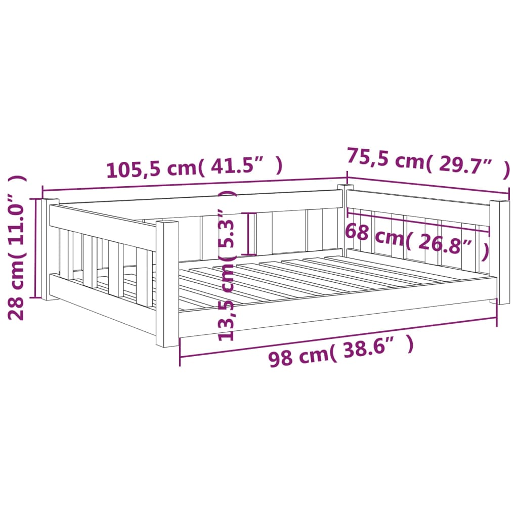 Hondenbed 105,5x75,5x28 cm massief grenenhout