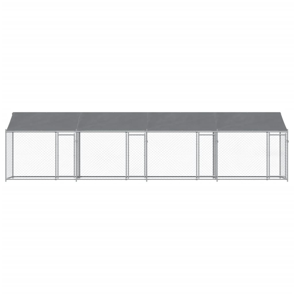 Hondenhok met dak en deuren 8x2x2 m gegalvaniseerd staal grijs