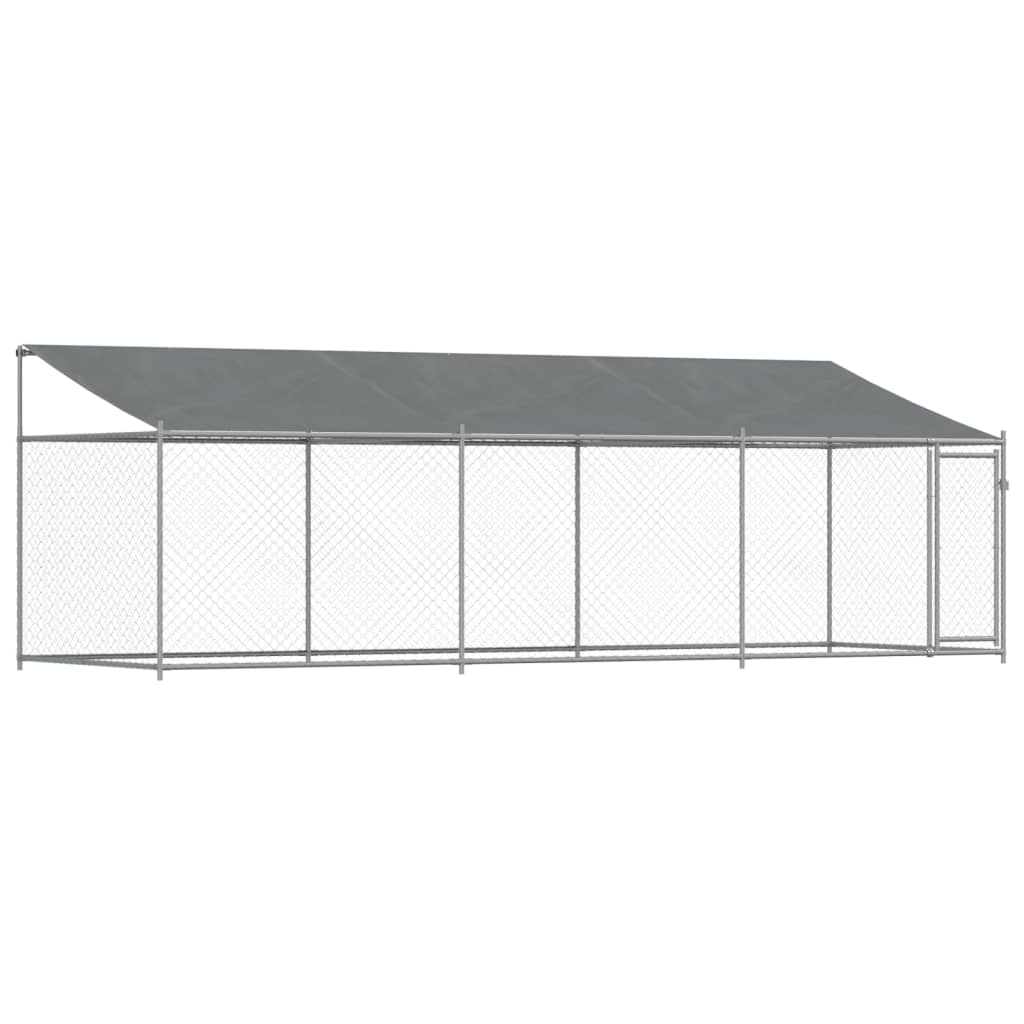 Hondenhok met dak en deur 6x2x2 m gegalvaniseerd staal grijs