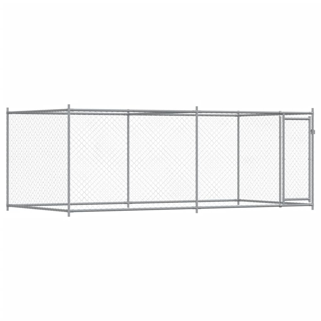 Hondenhok met deur 4x2x1,5 m gegalvaniseerd staal grijs