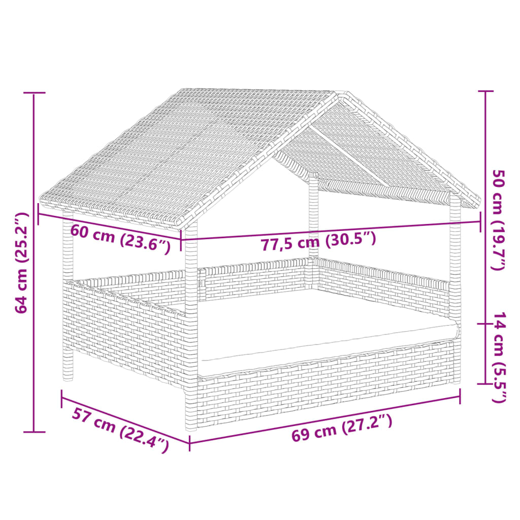Hondenhok met kussen poly rattan