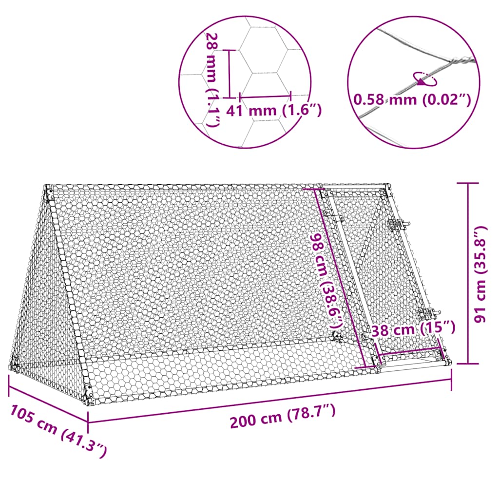 Kippenhok 200x105x91 cm gegalvaniseerd staal zilverkleurig