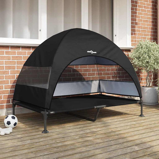 Verhoogd Hondenbed Zwart 127 x 81 x 108 cm Stof en Staal