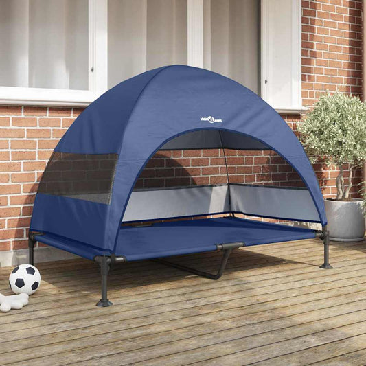 Verhoogd Hondenbed Marineblauw 127 x 81 x 108 cm Stof en Staal