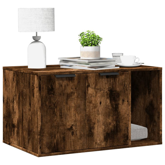 Kattenbakkast 80x50x45 cm bewerkt hout gerookt eikenkleurig
