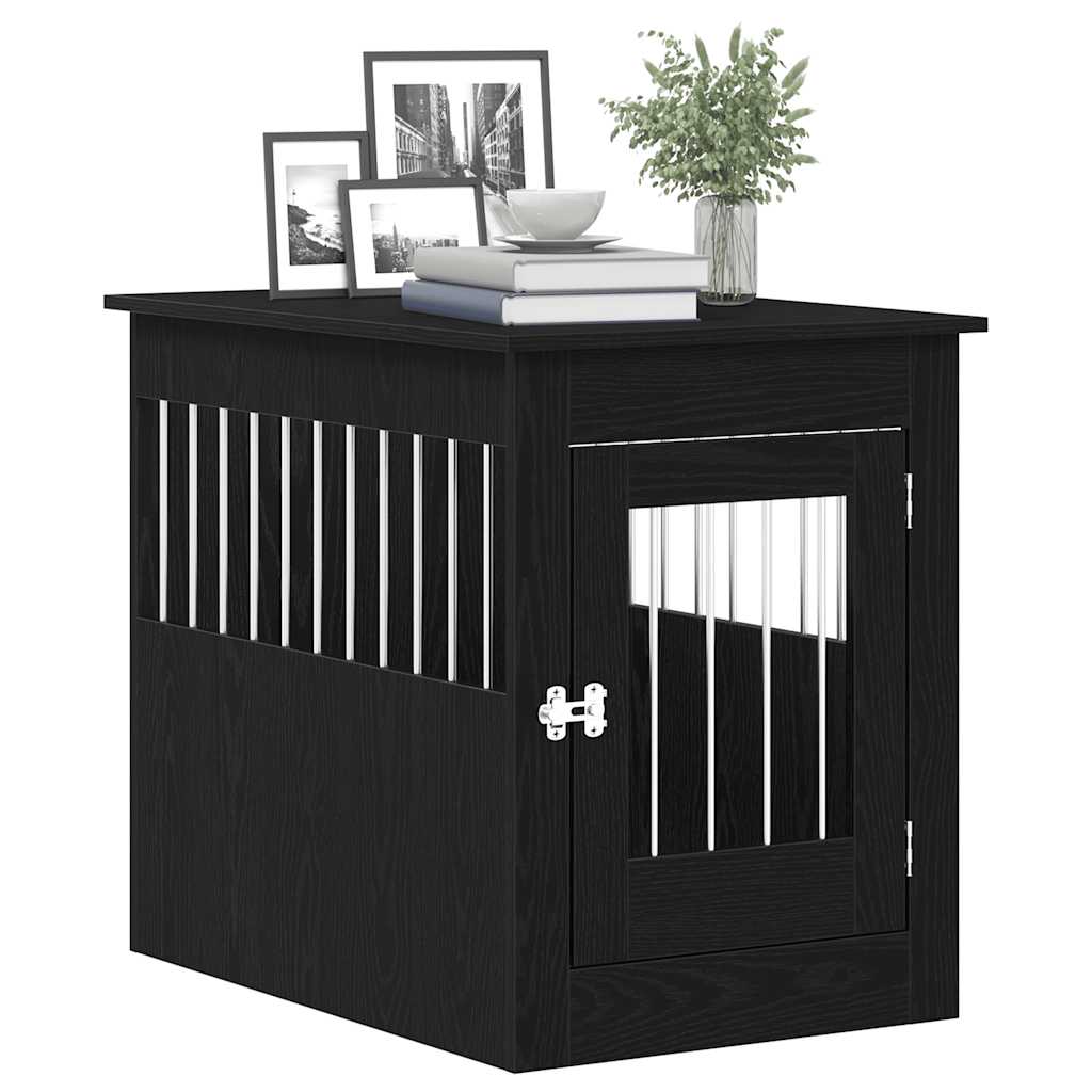 Hondenbenchmeubel 80x55x68 cm bewerkt hout zwart eikenkleurig