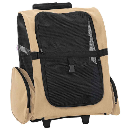 Huisdierentrolley 3-in-1 48x32x(57-106) cm oxford stof zandkleurig