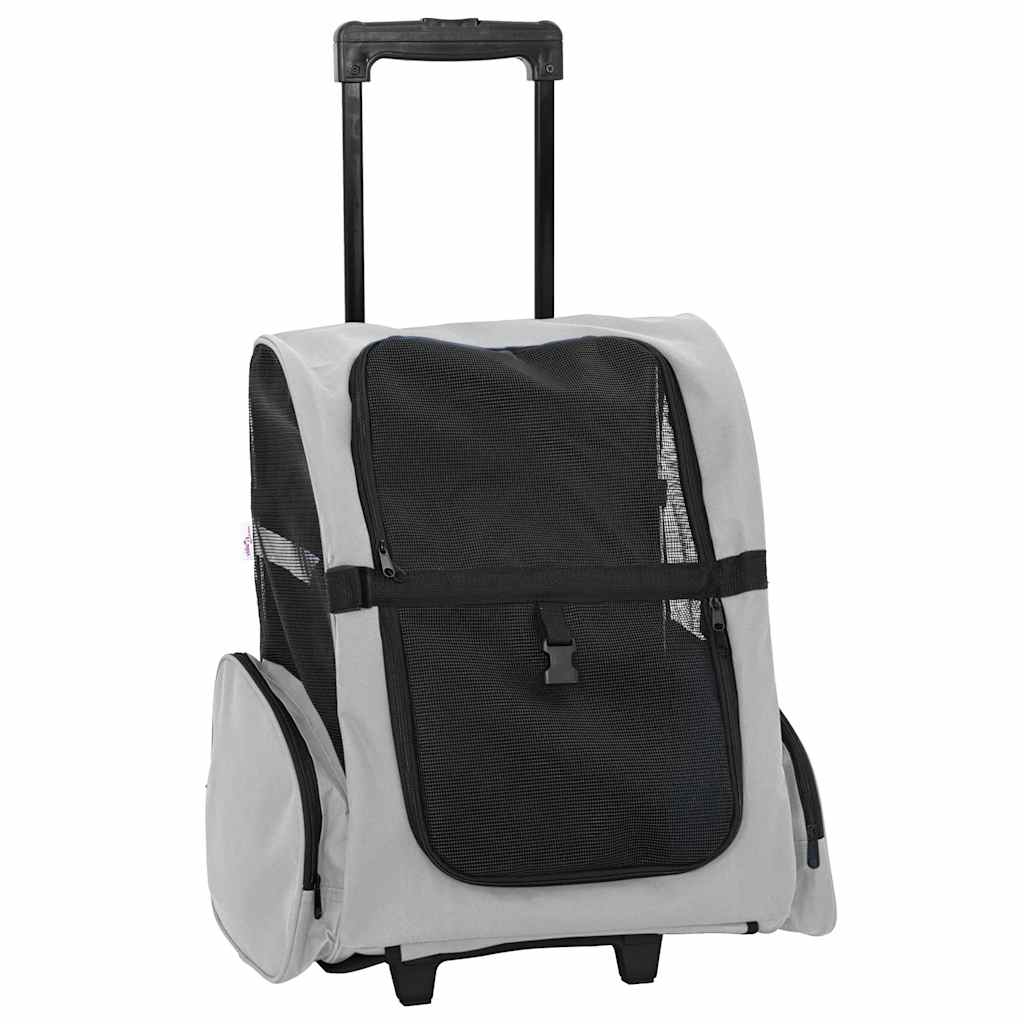 Huisdierentrolley 3-in-1 48x32x(57-106) cm oxford stof grijs