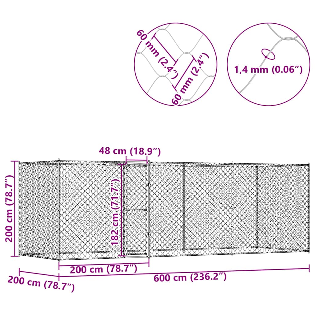 Hondenbench Zilver 600 x 200 x 256 cm Gegalvaniseerd staal