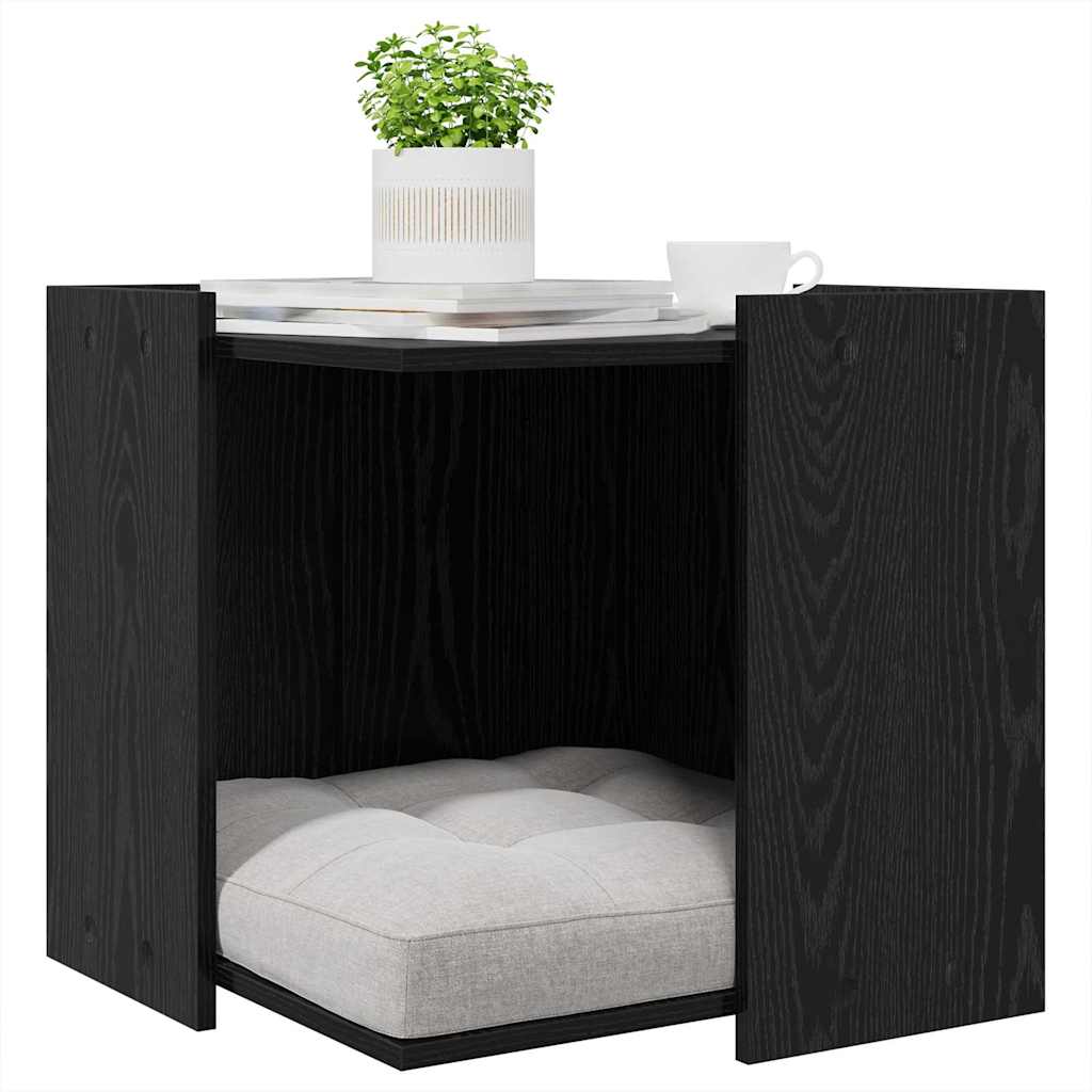 Kattenbak Omheining Zwart eiken 53 x 53 x 51 cm Bewerkt hout